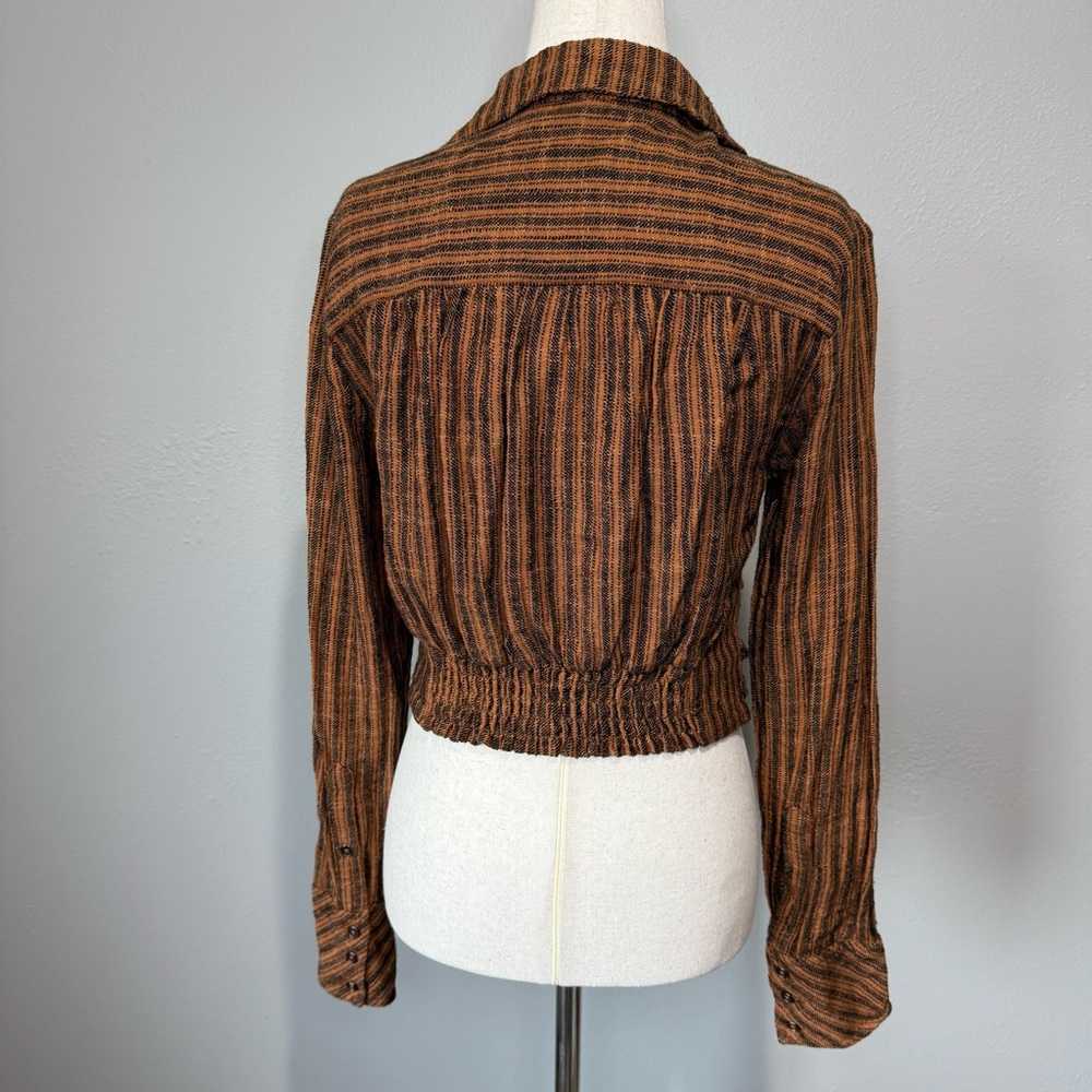 Free People Rust and Black Striped Button Down Shirt - Picture 5 of 6